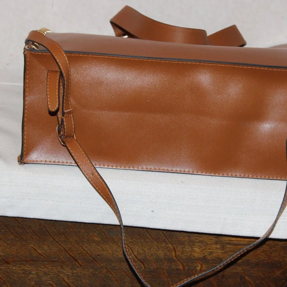 NEW Dasti Brown Cognac Studded Double Handled Tote Purse with Dust Bag - Picture 4 of 4